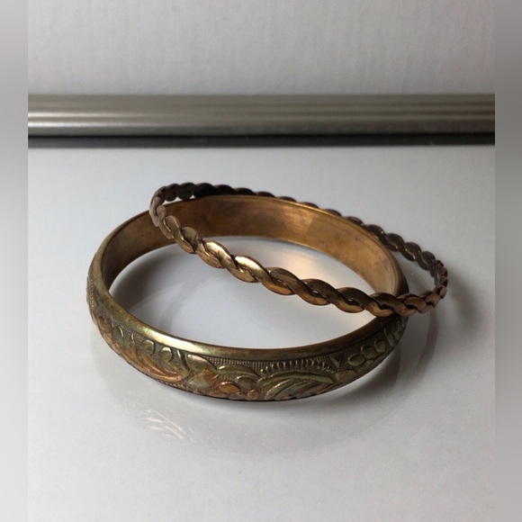 2 Vintages Bangles Copper Bronze Colour - Wear Them Together Or By Themselves - Picture 7 of 10